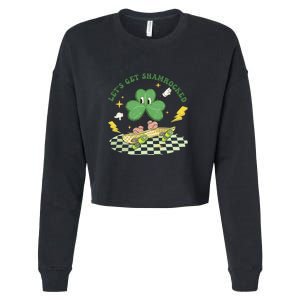 Retro Groovy Let's Get Shamrocked Lucky St Patrick Day Cute Clover Cropped Pullover Crew