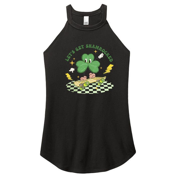 Retro Groovy Let's Get Shamrocked Lucky St Patrick Day Cute Clover Women's Perfect Tri Rocker Tank