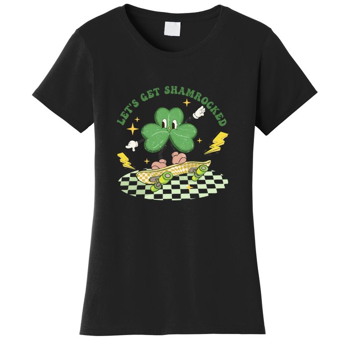 Retro Groovy Let's Get Shamrocked Lucky St Patrick Day Cute Clover Women's T-Shirt