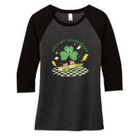 Retro Groovy Let's Get Shamrocked Lucky St Patrick Day Cute Clover Women's Tri-Blend 3/4-Sleeve Raglan Shirt