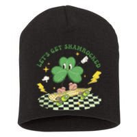 Retro Groovy Let's Get Shamrocked Lucky St Patrick Day Cute Clover Short Acrylic Beanie