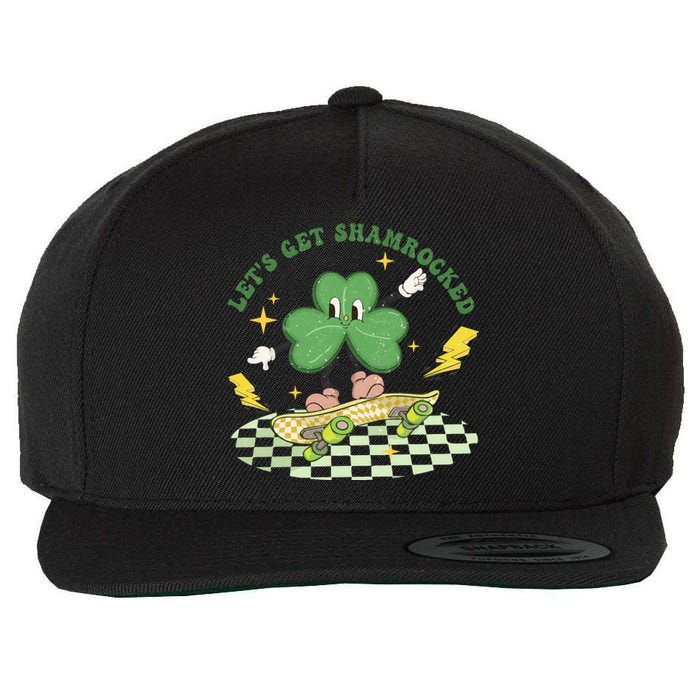 Retro Groovy Let's Get Shamrocked Lucky St Patrick Day Cute Clover Wool Snapback Cap