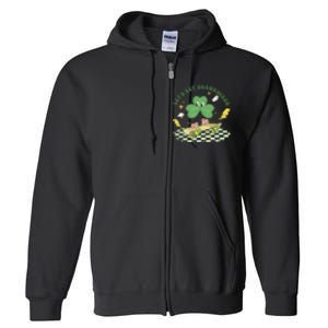 Retro Groovy Let's Get Shamrocked Lucky St Patrick Day Cute Clover Full Zip Hoodie