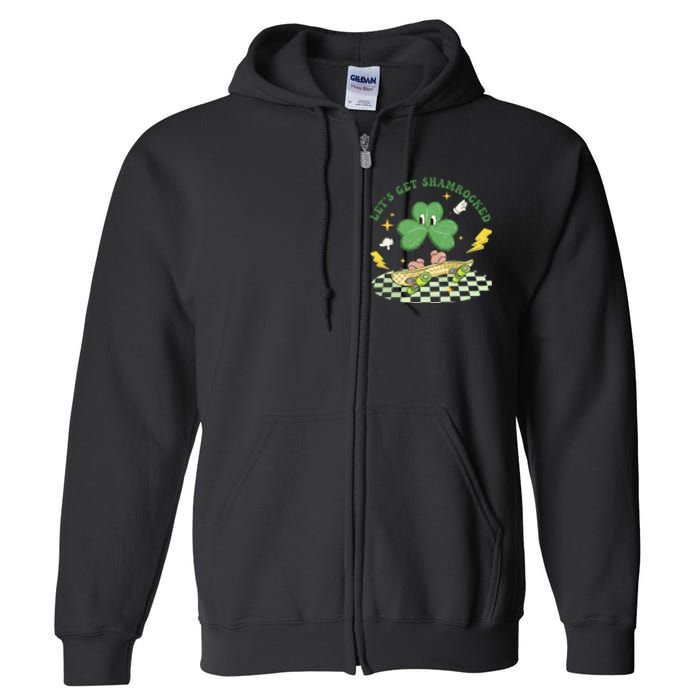 Retro Groovy Let's Get Shamrocked Lucky St Patrick Day Cute Clover Full Zip Hoodie