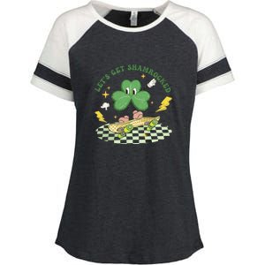 Retro Groovy Let's Get Shamrocked Lucky St Patrick Day Cute Clover Enza Ladies Jersey Colorblock Tee