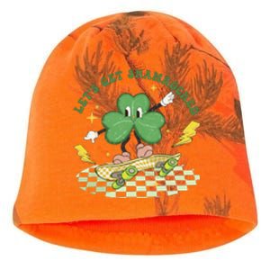 Retro Groovy Let's Get Shamrocked Lucky St Patrick Day Cute Clover Kati - Camo Knit Beanie