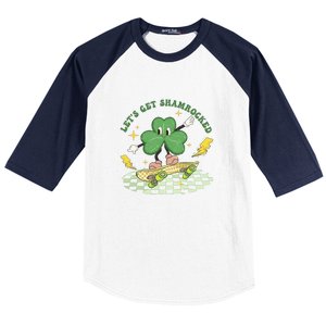 Retro Groovy Let's Get Shamrocked Lucky St Patrick Day Cute Clover Baseball Sleeve Shirt