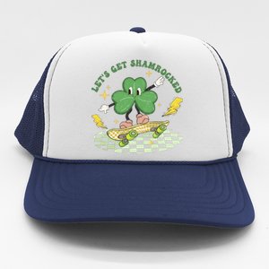 Retro Groovy Let's Get Shamrocked Lucky St Patrick Day Cute Clover Trucker Hat