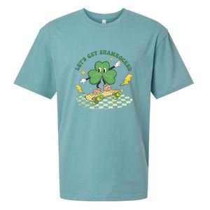 Retro Groovy Let's Get Shamrocked Lucky St Patrick Day Cute Clover Sueded Cloud Jersey T-Shirt