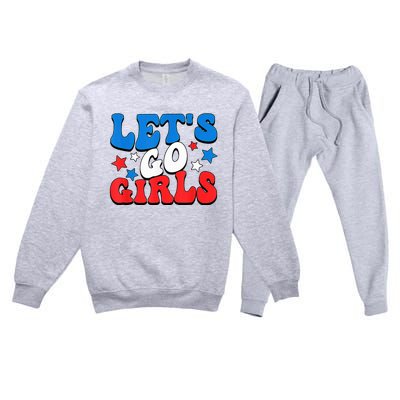 Retro Groovy Lets Go Girl 4th Of July Premium Crewneck Sweatsuit Set