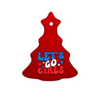 Retro Groovy Lets Go Girl 4th Of July Ceramic Tree Ornament