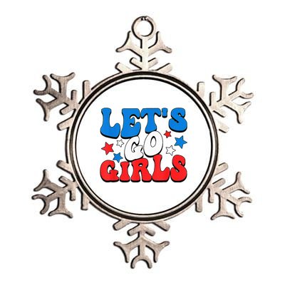 Retro Groovy Lets Go Girl 4th Of July Metallic Star Ornament