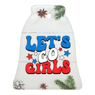 Retro Groovy Lets Go Girl 4th Of July Ceramic Bell Ornament