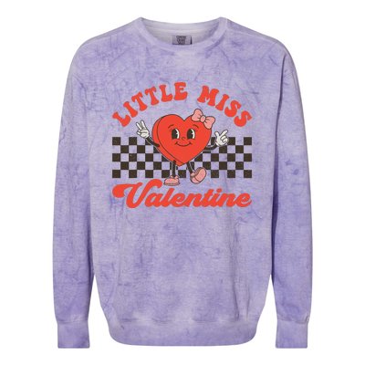 Retro Groovy Little Miss Valentine Love Vibes Colorblast Crewneck Sweatshirt