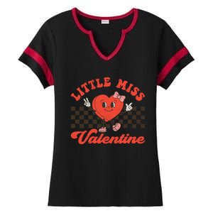 Retro Groovy Little Miss Valentine Love Vibes Ladies Halftime Notch Neck Tee