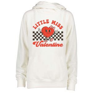 Retro Groovy Little Miss Valentine Love Vibes Womens Funnel Neck Pullover Hood