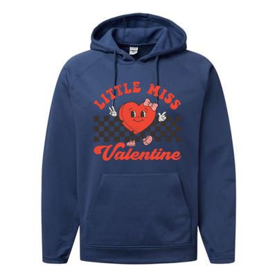 Retro Groovy Little Miss Valentine Love Vibes Performance Fleece Hoodie