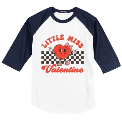 Retro Groovy Little Miss Valentine Love Vibes Baseball Sleeve Shirt