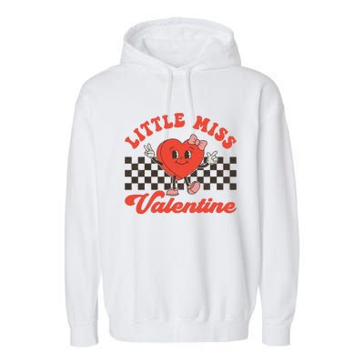 Retro Groovy Little Miss Valentine Love Vibes Garment-Dyed Fleece Hoodie