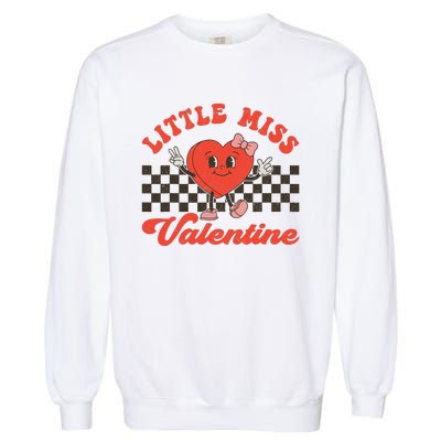 Retro Groovy Little Miss Valentine Love Vibes Garment-Dyed Sweatshirt