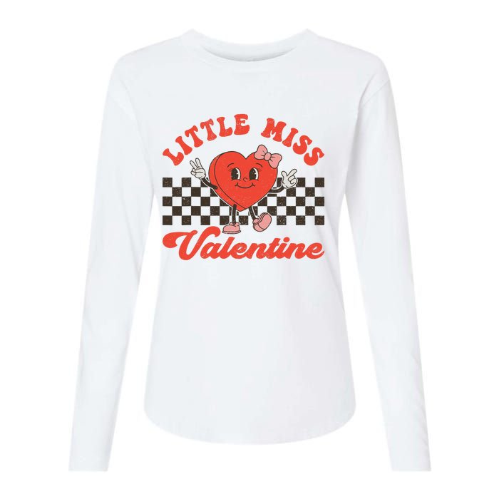 Retro Groovy Little Miss Valentine Love Vibes Womens Cotton Relaxed Long Sleeve T-Shirt