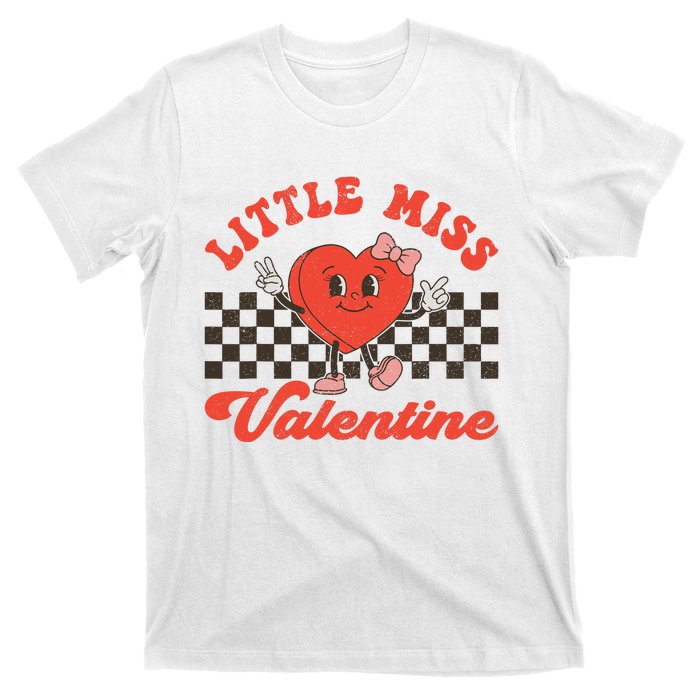 Retro Groovy Little Miss Valentine Love Vibes T-Shirt