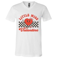 Retro Groovy Little Miss Valentine Love Vibes V-Neck T-Shirt