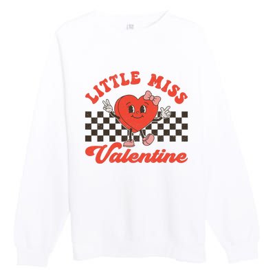 Retro Groovy Little Miss Valentine Love Vibes Premium Crewneck Sweatshirt