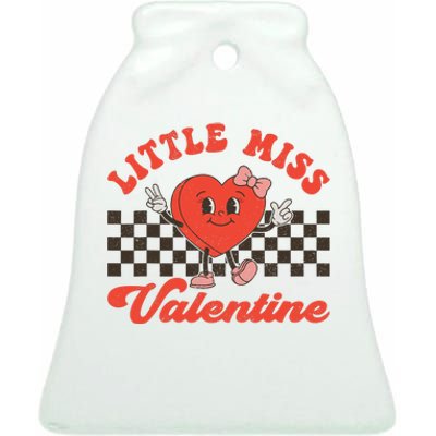 Retro Groovy Little Miss Valentine Love Vibes Ceramic Bell Ornament