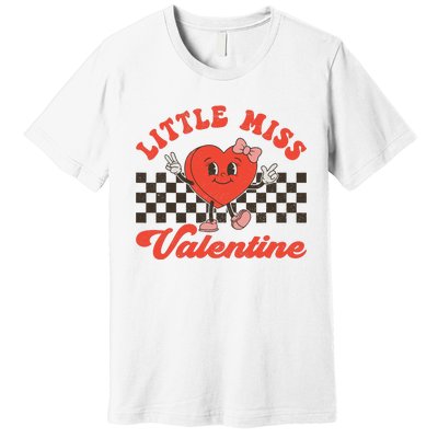 Retro Groovy Little Miss Valentine Love Vibes Premium T-Shirt