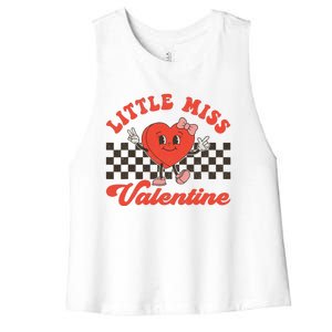 Retro Groovy Little Miss Valentine Love Vibes Women's Racerback Cropped Tank