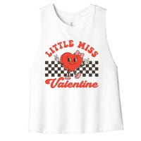 Retro Groovy Little Miss Valentine Love Vibes Women's Racerback Cropped Tank