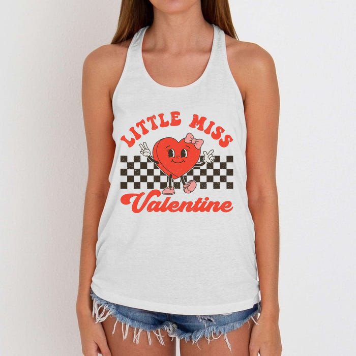 Retro Groovy Little Miss Valentine Love Vibes Women's Knotted Racerback Tank