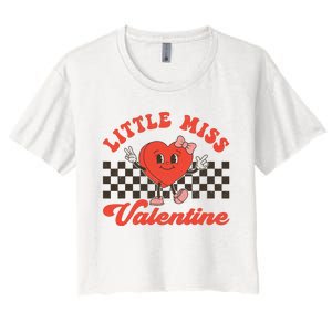 Retro Groovy Little Miss Valentine Love Vibes Women's Crop Top Tee