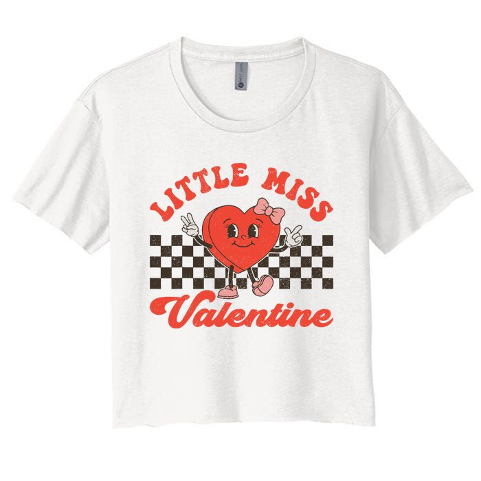 Retro Groovy Little Miss Valentine Love Vibes Women's Crop Top Tee