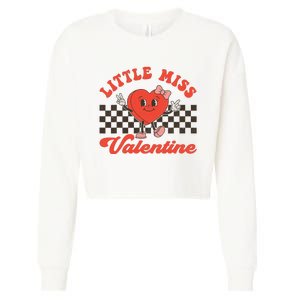 Retro Groovy Little Miss Valentine Love Vibes Cropped Pullover Crew