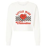 Retro Groovy Little Miss Valentine Love Vibes Cropped Pullover Crew