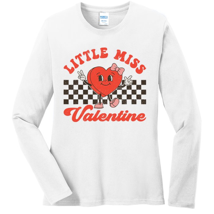 Retro Groovy Little Miss Valentine Love Vibes Ladies Long Sleeve Shirt