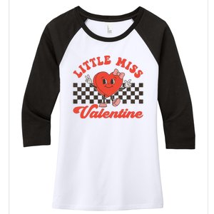 Retro Groovy Little Miss Valentine Love Vibes Women's Tri-Blend 3/4-Sleeve Raglan Shirt