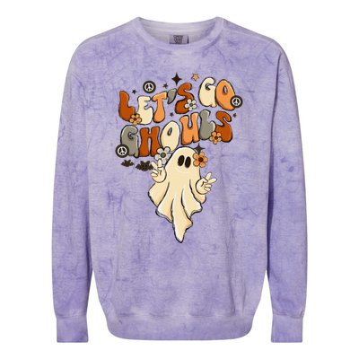 Retro Groovy Lets Go Ghouls Halloween Ghost Colorblast Crewneck Sweatshirt