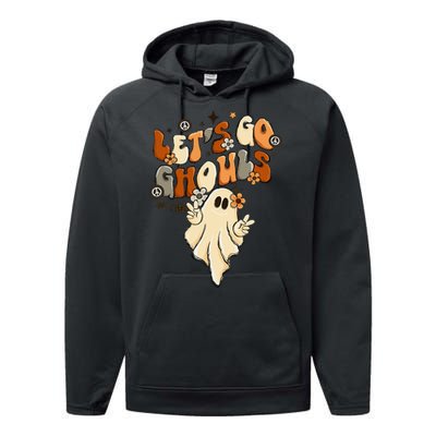 Retro Groovy Lets Go Ghouls Halloween Ghost Performance Fleece Hoodie