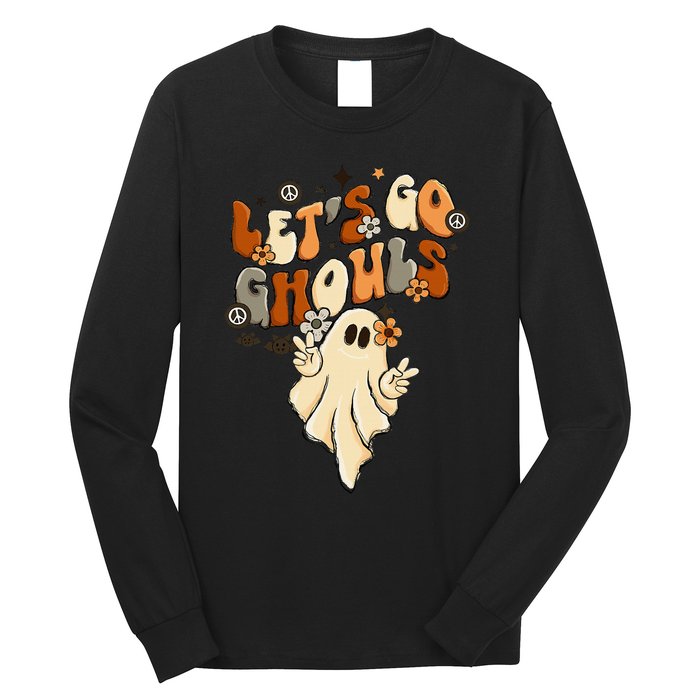 Retro Groovy Lets Go Ghouls Halloween Ghost Long Sleeve Shirt