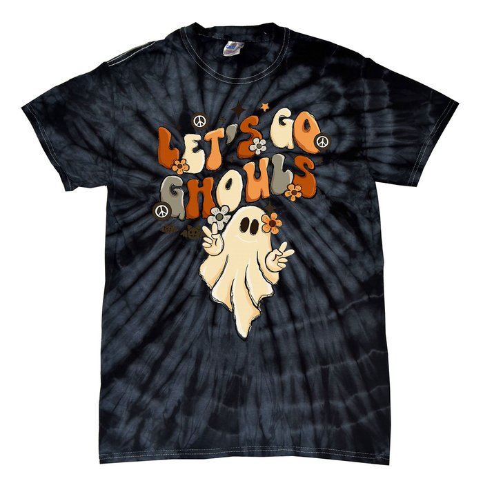 Retro Groovy Lets Go Ghouls Halloween Ghost Tie-Dye T-Shirt