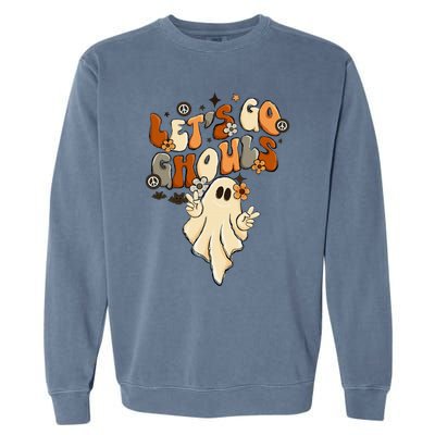 Retro Groovy Lets Go Ghouls Halloween Ghost Garment-Dyed Sweatshirt