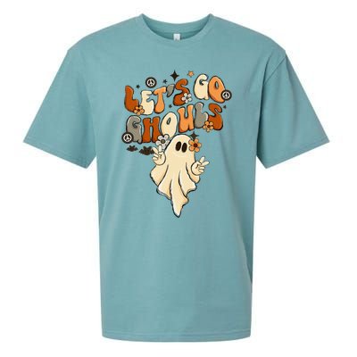 Retro Groovy Lets Go Ghouls Halloween Ghost Sueded Cloud Jersey T-Shirt