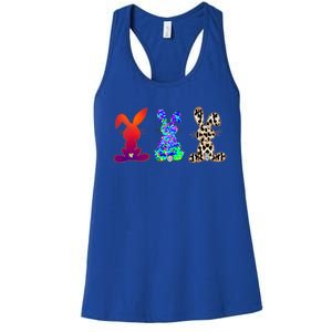 Rainbow Gradient Leopard Cheetah Easter Bunnies Happy Easter Funny Gift Women's Racerback Tank