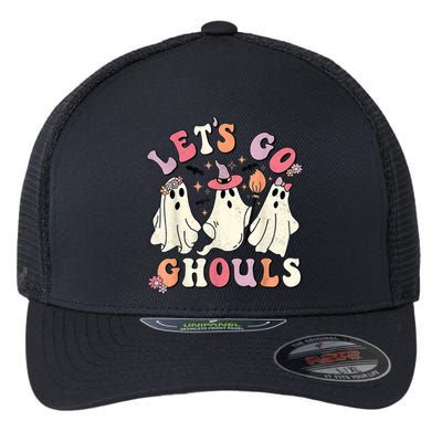 Retro Groovy Let's Go Ghouls Halloween Ghost Outfit Costume Cute Gift Flexfit Unipanel Trucker Cap