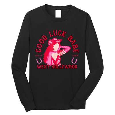 Retro Good Luck Babe Western Cowgirl Pony Club Disco Long Sleeve Shirt