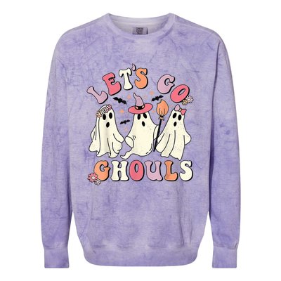 Retro Groovy Let's Go Ghouls Halloween Ghost Outfit Costume Gift Colorblast Crewneck Sweatshirt