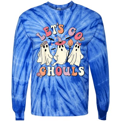 Retro Groovy Let's Go Ghouls Halloween Ghost Outfit Costume Gift Tie-Dye Long Sleeve Shirt